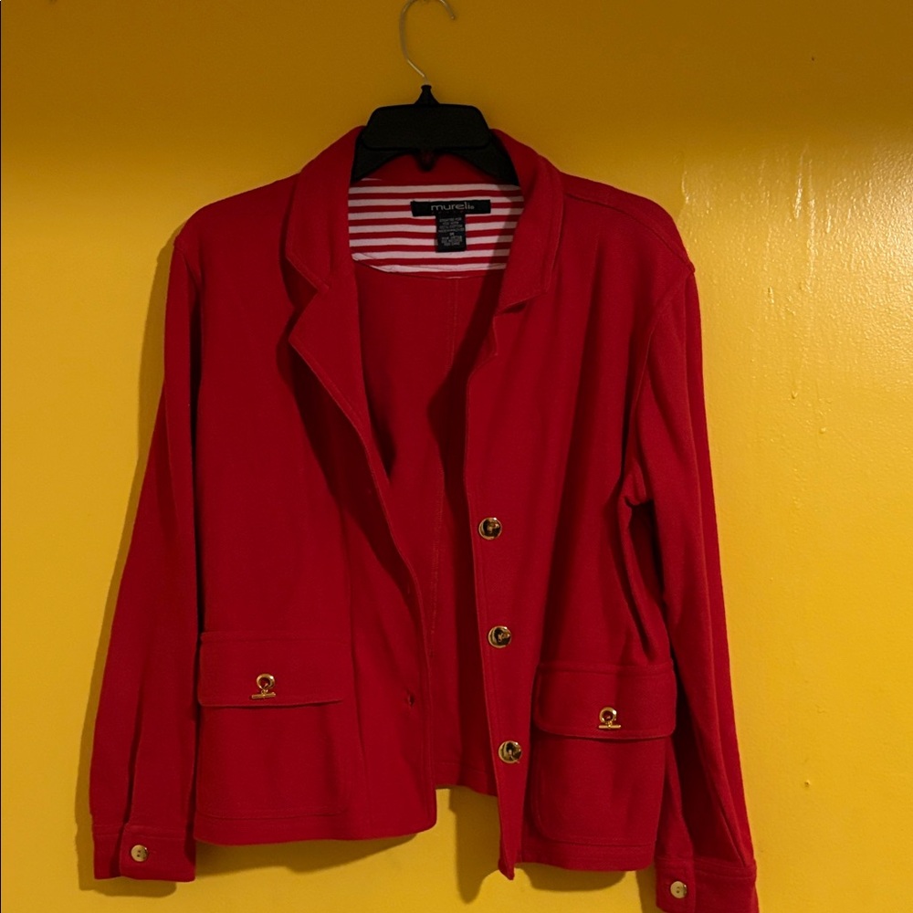 Chic Red Blazer with Gold Buttons